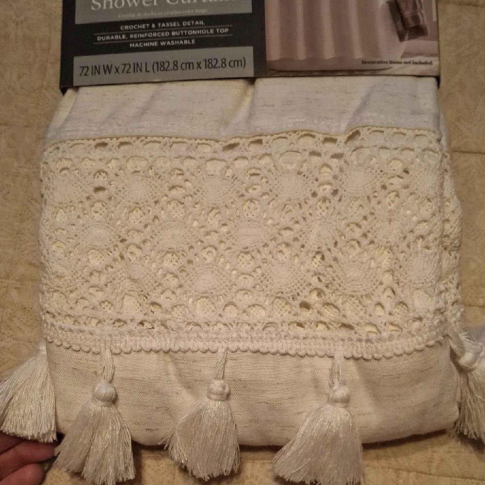 Better Homes And Gardens Cream Crochet Tassel Shower Curtain